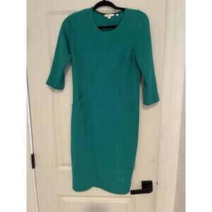Boden US4L Teal Textured Ponte Knit Dress 3/4 Sleeves Fit Flare A-line UK8L